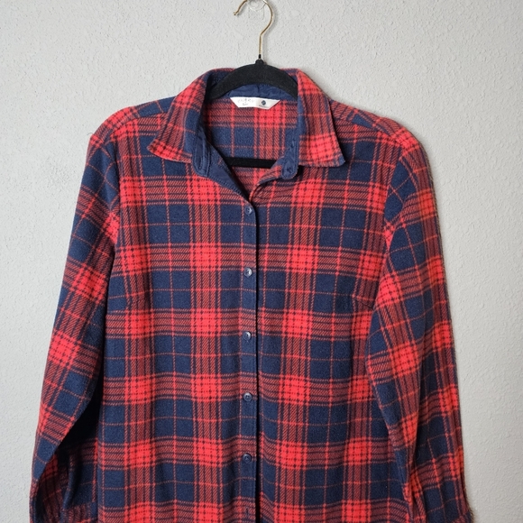 Riders by Lee Womens Medium Plaid Fleece Shirt Button Up Red Blue Western - Picture 2 of 8
